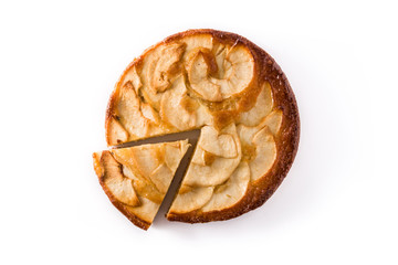 Homemade slice apple pie isolated on white background. Top view