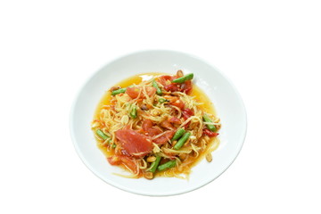 Som tum Thai spicy green papaya salad on dish 