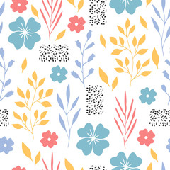 Cute floral pattern with pastel colours. Scandinavian print design. Vector illustration.