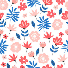 Seamless flower pattern for baby wallpaper design. Repeat garden background. Vector illustration.