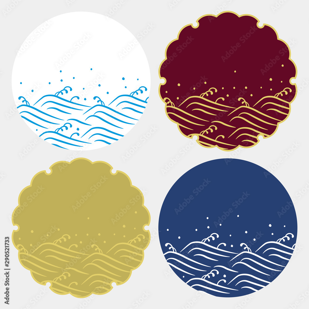 Canvas Prints japanese wave pattern frame illustration set
