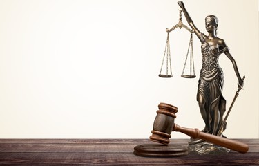 Justice Scales, justice woman statue with books and gavel