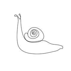 Snail one line drawing on white background.