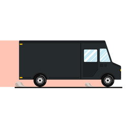 Concept of the shipping service. Truck van of delivery rides at high speed. Flat vector illustration.