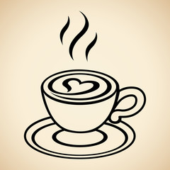 Black Cappuccino Icon with Heart isolated on a Beige Background Illustration