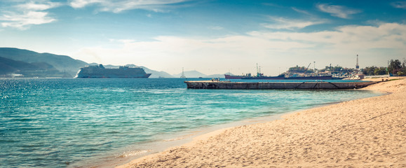  Scenic beautiful view of Nha Trang beach. Panorama