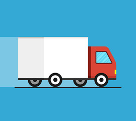 Concept of the shipping service. Truck van of delivery rides at high speed. Flat vector illustration.