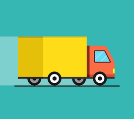 Concept of the shipping service. Truck van of delivery rides at high speed. Flat vector illustration.