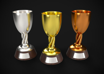 Gold Silver & Bronze Trophy Champions Winner 3D Render