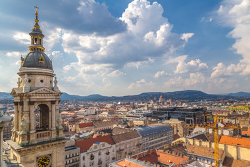 Fototapeta na wymiar Panoramic view of historic buildings and streets from St. Stephen's Basilica in Budapest, Hungary, Europe.