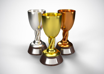 Gold Silver & Bronze Trophy Champions Winner 3D Render