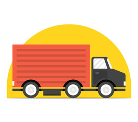 Concept of the shipping service. Truck van of delivery rides at high speed. Flat cartoon style. Vector illustration.