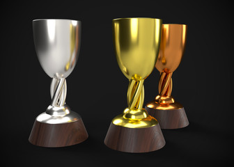 Gold Silver & Bronze Trophy Champions Winner 3D Render