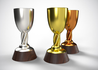 Fototapeta premium Gold Silver & Bronze Trophy Champions Winner 3D Render