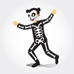 Cute cartoon girl in skeleton costume isolated on white background