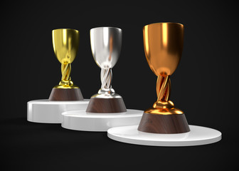Gold Silver & Bronze Trophy Champions Winner 3D Render