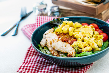 fusilli roast chicken and Italian cheese with basil and parmesan sauce