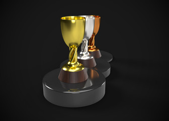 Gold Silver & Bronze Trophy Champions Winner 3D Render