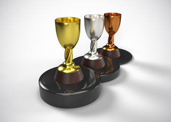 Fototapeta premium Gold Silver & Bronze Trophy Champions Winner 3D Render