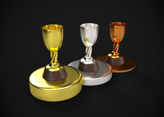 Gold Silver & Bronze Trophy Champions Winner 3D Render
