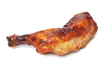 grilled chicken leg  on white background 