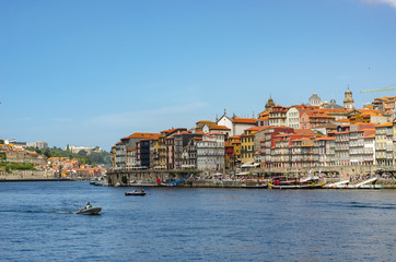 Naklejka na ściany i meble Douro river embankment, Ribeira district, Porto city, Portugal