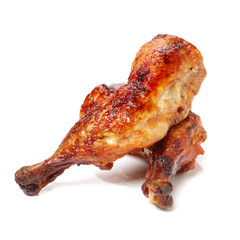 grilled chicken leg  on white background 