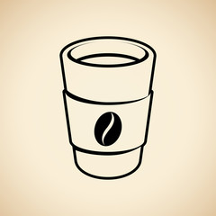 Black Paper Coffee or Tea Cup Icon isolated on a Beige Background Illustration