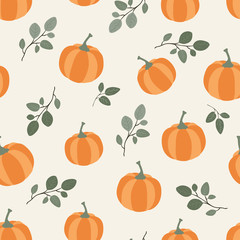 Fall and autumn season seamless pattern. Hand drawn scandinavian style repeated background texture for fabric, textile, wrapping paper, wallpaper surface design.