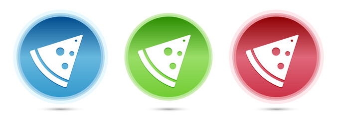 Pizza slice icon glass round buttons set illustration