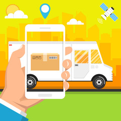 Concept of the fast delivery service. Online order. Flat vector illustration.