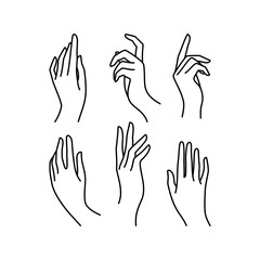 Fototapeta premium Woman's hand icon collection line. Vector Illustration of Elegant female hands of different gestures.