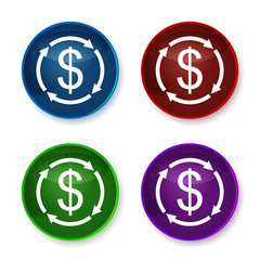 Money exchange dollar sign icon shiny round buttons set illustration