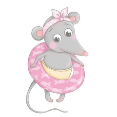 cute and lovely little mouse is wearing a life preserver