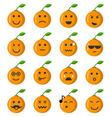 Naklejka premium Emoji orange set. Orange icons on the white background. Flat cartoon style. Vector illustration.