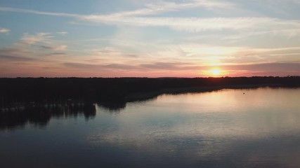 Aerial view of the lake at sunset, Masuria, Poland