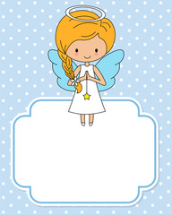 Cute angel with a star in the hands. Space for text