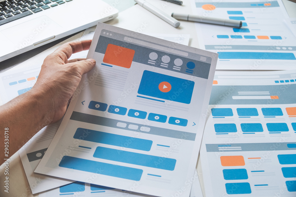 Poster website designer creative planning application developer development draft sketch drawing template l
