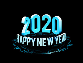 Naklejka na ściany i meble Congratulations on the New Year 2020 in technostyle. Rounded 3D text with HUD elements. Big data. Vector illustration