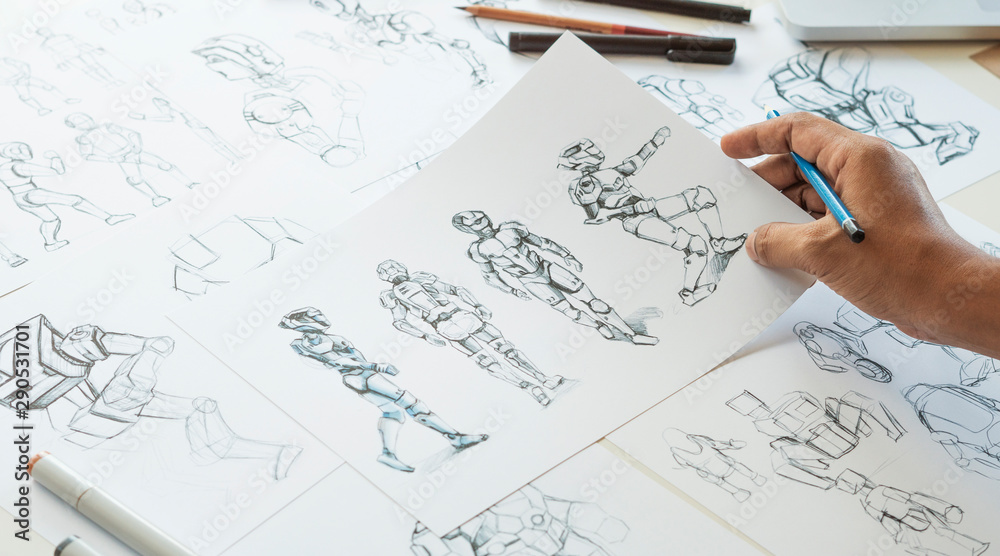Wall mural animator designer development designing drawing sketching development creating graphic pose characte