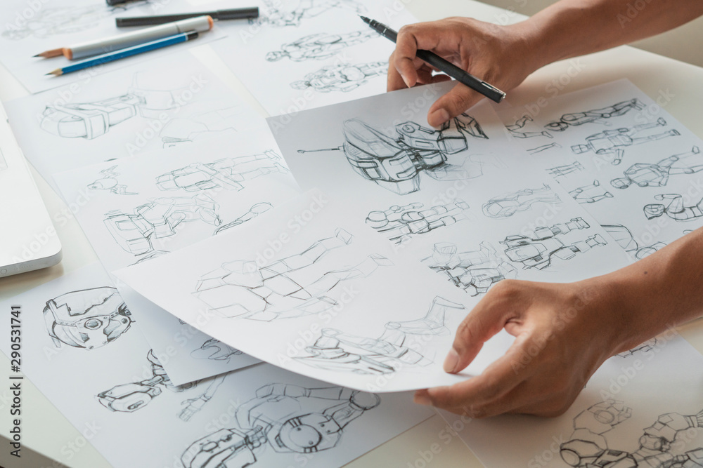 Wall mural animator designer development designing drawing sketching development creating graphic pose characte