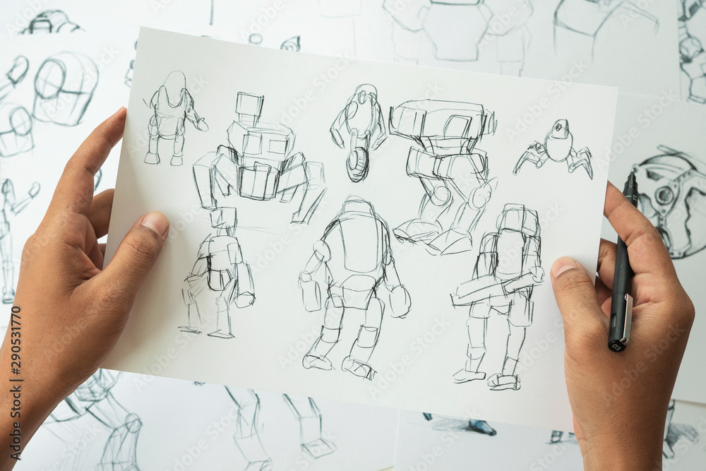 Wall mural animator designer development designing drawing sketching development creating graphic pose characte