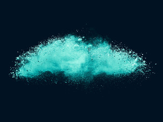Fototapeta premium Explosion of aqua color powder on black background. 