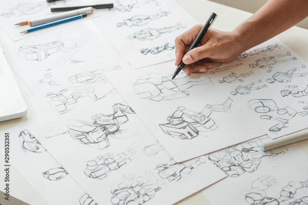 Wall mural animator designer development designing drawing sketching development creating graphic pose characte