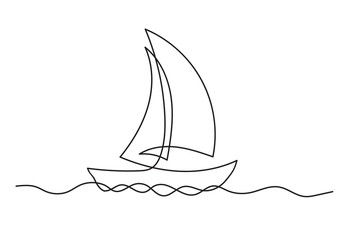 Continuous one line drawing of sailboat. Business icon. 