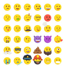 High quality collection of 36 icon of cartoon emoji. Flat vector illustration.