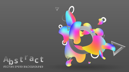 Futuristic fluid and liquid poster design, creative colorful concept, with triangles and circles primitives,