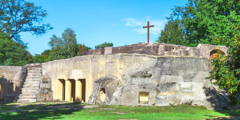 Tomb with jesus cross on top