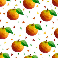 Colorful seamless pattern of polygonal apples with green leaf and triangles on white background