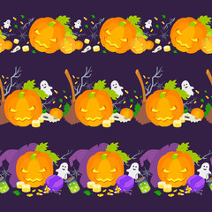 Obraz na płótnie Canvas Three different Halloween seamless horizontal border patterns.